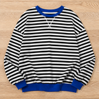 VeroLuxe™ – Relaxed Striped Crewneck Sweatshirt with Contrast Trim