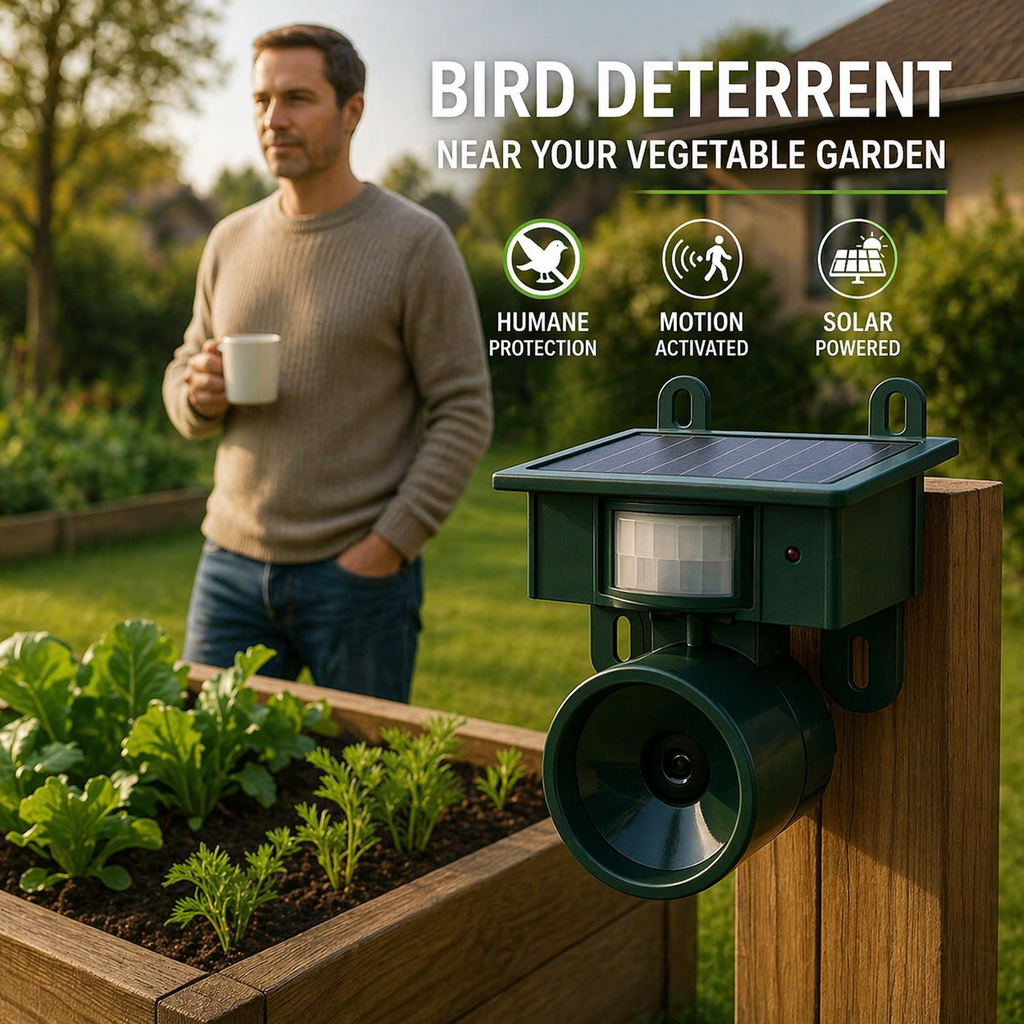 Bird Repellent | Sensor Solar-Powered | Animal-Friendly Bird of Prey Sounds | Birdfend