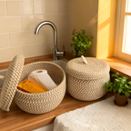 Woven Storage Basket | Round Storage Basket | Boho Handwoven | CasaWeave