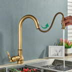 Antique Brass Kitchen Faucet | Single Lever Control | Swivel Spout | BrassArc