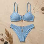 LuxeWave™ – Crochet Lace Bikini Set with Gold Ring Accent