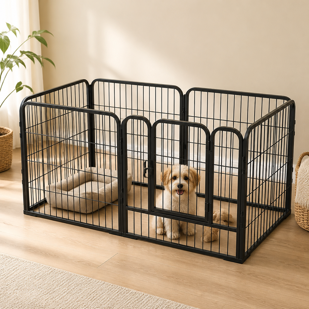 Dog & Small Pet Playpen 120x60x60cm | Foldable Heavy-Duty Metal Fence | Stainless Steel Panels