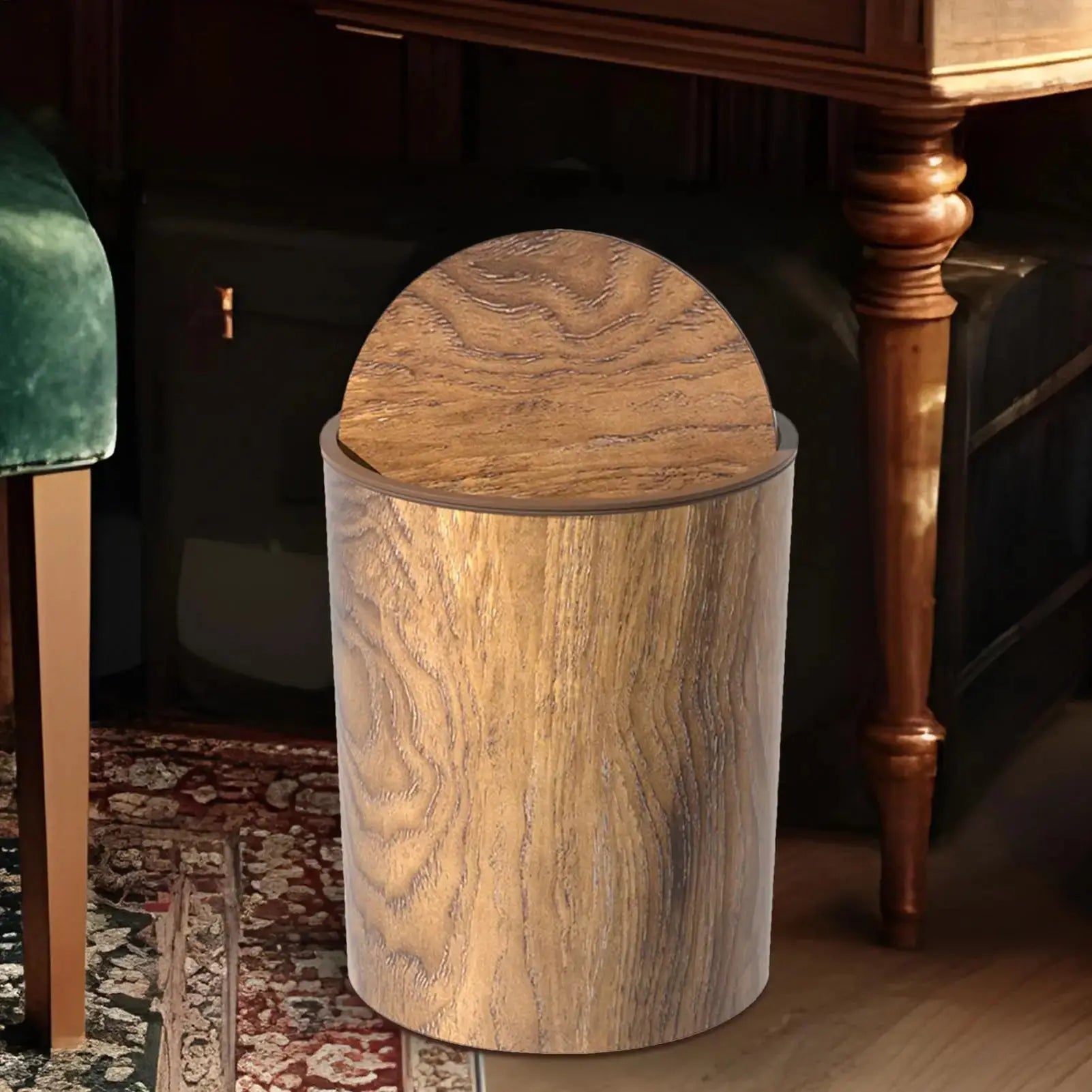 Trash Can with Swing Lid | Wood Finish | Silent and Sanitary | HyggeBin