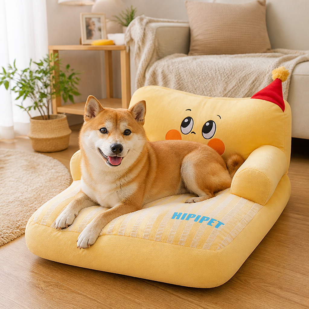 Dog & Cat Bed | Cute Cartoon Sofa Design | Soft Fluffy Cushion | Comfortable Sleep