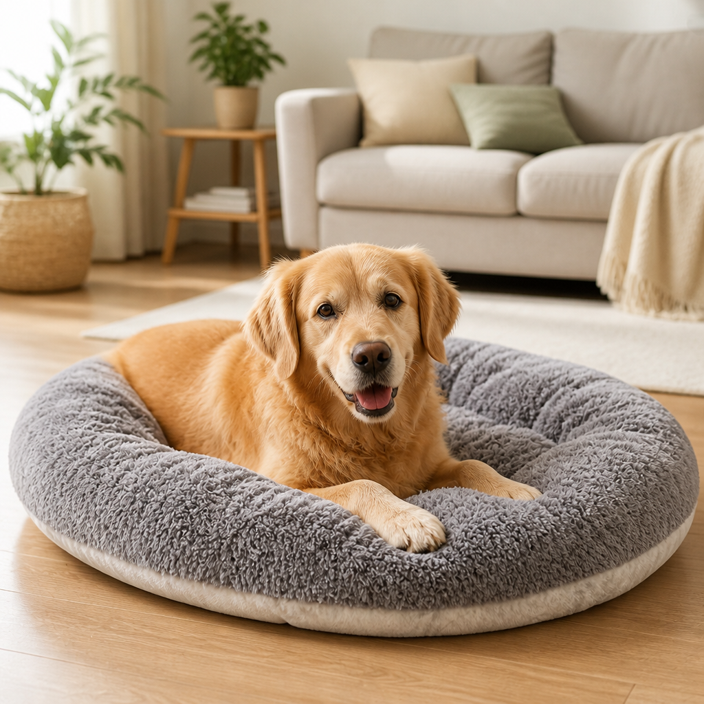Extra Large Pet Bed | Ultra-Thick Reversible Plush | 120cm Velvet Cover | Comfortable Support
