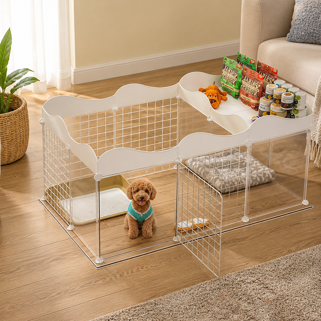Indoor Small Dog Playpen | Foldable Design | Built-In Toilet Area | Easy Assembly