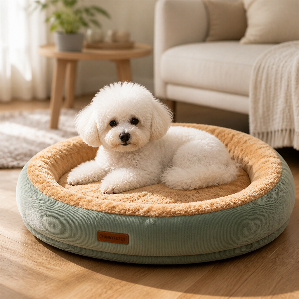 Small Dog & Cat Bed | Calming Donut Corduroy Plush | Washable & Breathable | Cozy Warmth