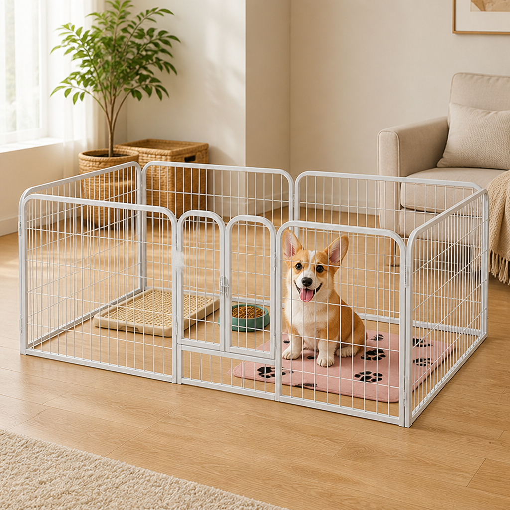 Dog & Small Pet Playpen 120x60x60cm | Foldable Heavy-Duty Metal Fence | Stainless Steel Panels