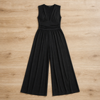 Verisse™ – Flowy Wide-Leg Jumpsuit with Ruched Waist and Deep V-Neck