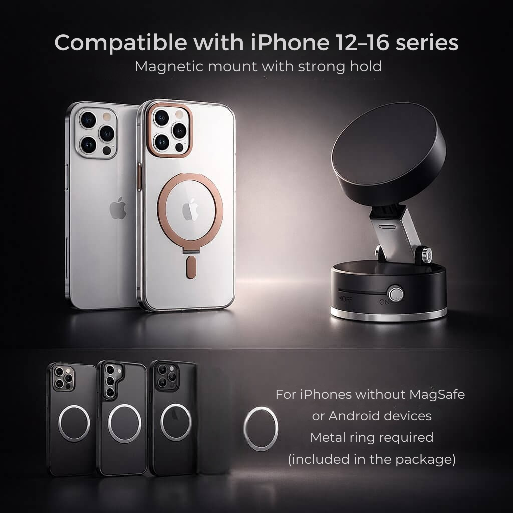 Car Phone Holder with Suction Cup | Magnetic Hold | Flexible, Rotatable, and Foldable | Magnevo