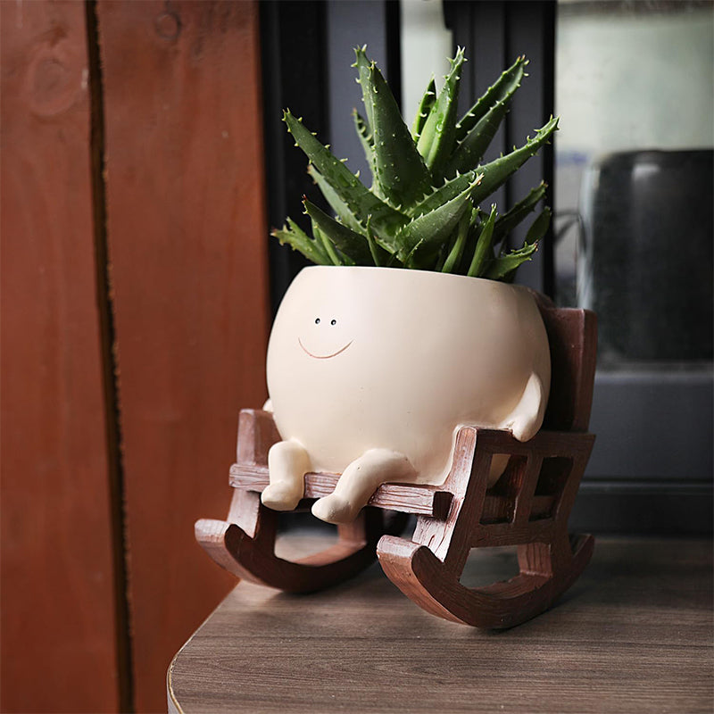 Smily Face Plant Pot | Resin Rocker Chair | Succulent & Cactus Accent | GrinPot