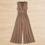 Verisse™ – Flowy Wide-Leg Jumpsuit with Ruched Waist and Deep V-Neck
