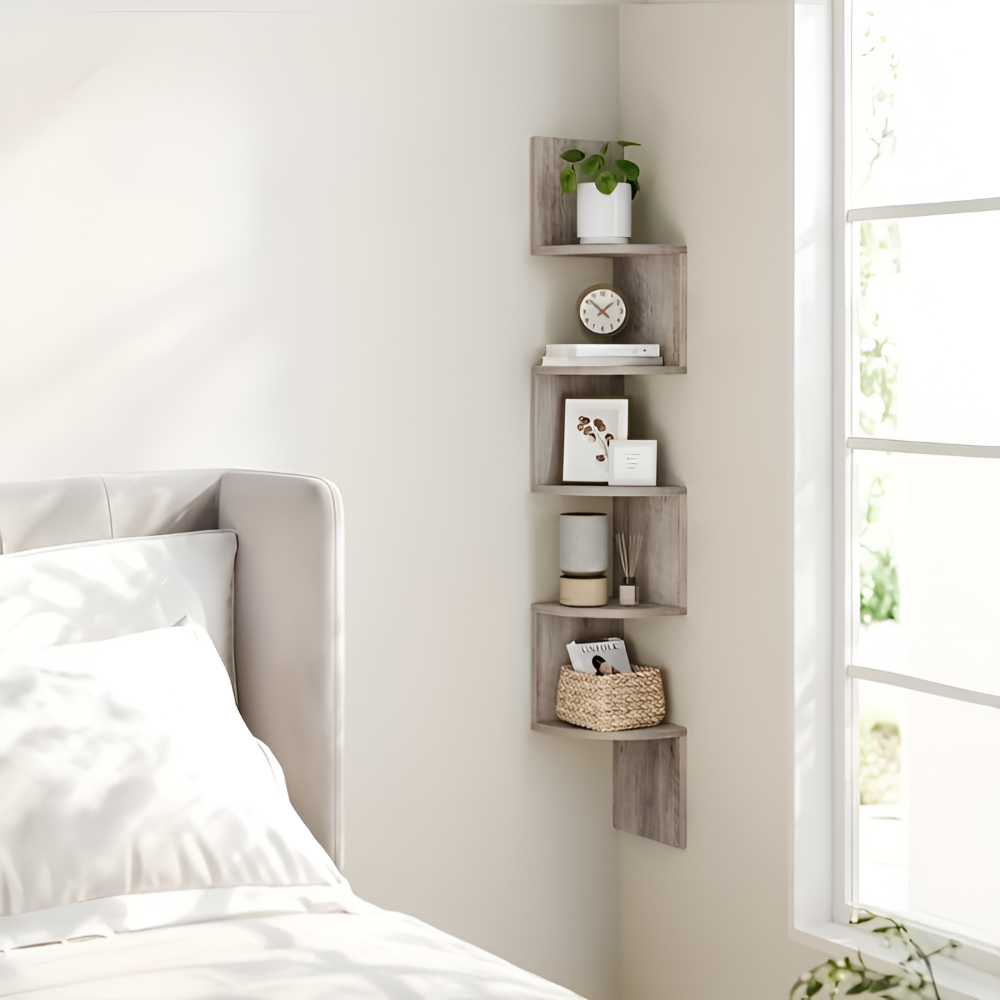 Corner Shelf 5 Levels | Zigzag Shape with Layers | Space-Efficient Corner Fit | CornerZig