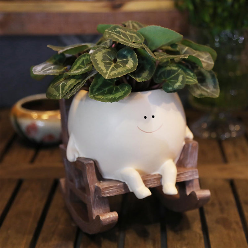 Smily Face Plant Pot | Resin Rocker Chair | Succulent & Cactus Accent | GrinPot