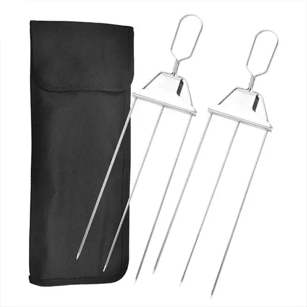 Stainless Steel Grill Skewer | Twin Prongs | Slide Scraper for Clean Serving | SkewerPro