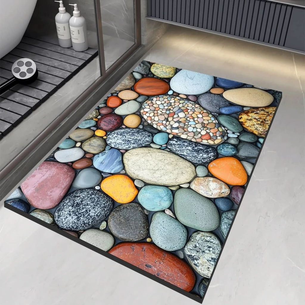 Bath Mat Diatomaceous Earth | Fast-Drying & Slip-Resistant | Natural Rubber Stone Finish | Aquapave