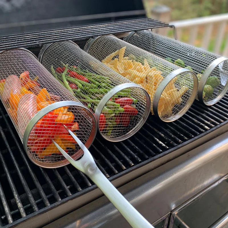 BBQ Grill Basket | 360° Spin Rotation | Uniform Heat Spread | Stainless Steel Build | GrillMaster