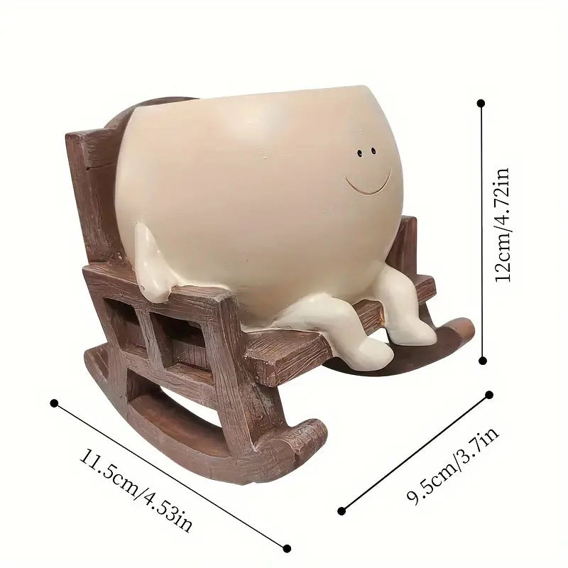 Smily Face Plant Pot | Resin Rocker Chair | Succulent & Cactus Accent | GrinPot