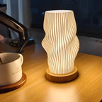 DreamWave - Modern cream-colored 3D wave lamp with elegant metal base
