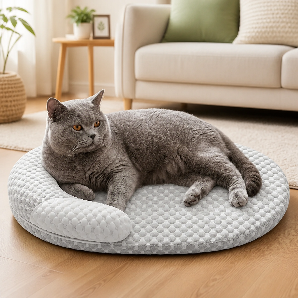 Cooling Pet Bed | Ice Silk Cooling, Honeycomb Breathable | Removable Washable Cover & Non-Slip
