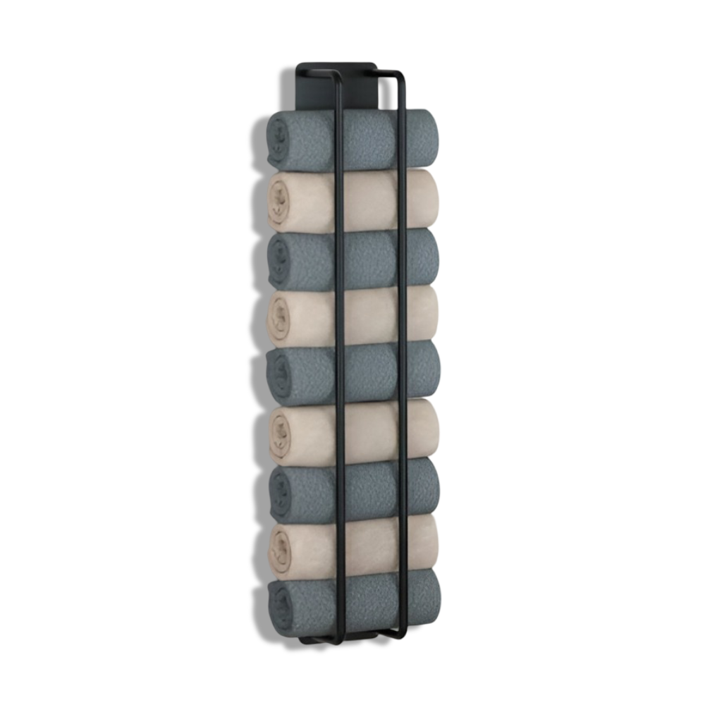 Towel Holder | Wall-Mounted Vertical Storage | Open Wire Basket | TowelStack