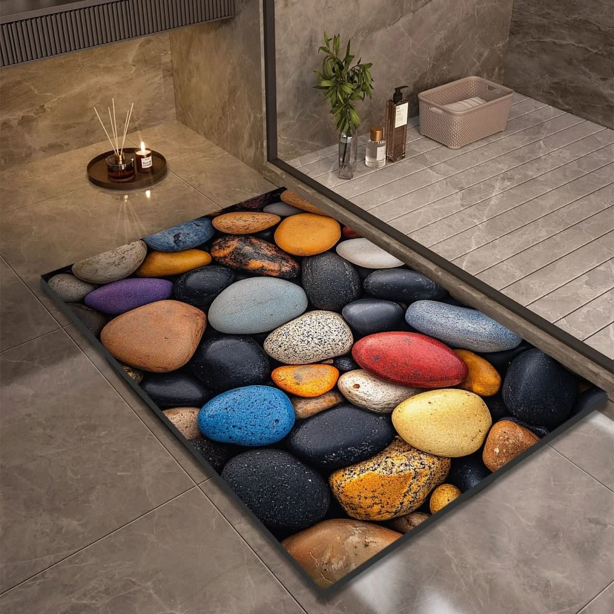Bath Mat Diatomaceous Earth | Fast-Drying & Slip-Resistant | Natural Rubber Stone Finish | Aquapave