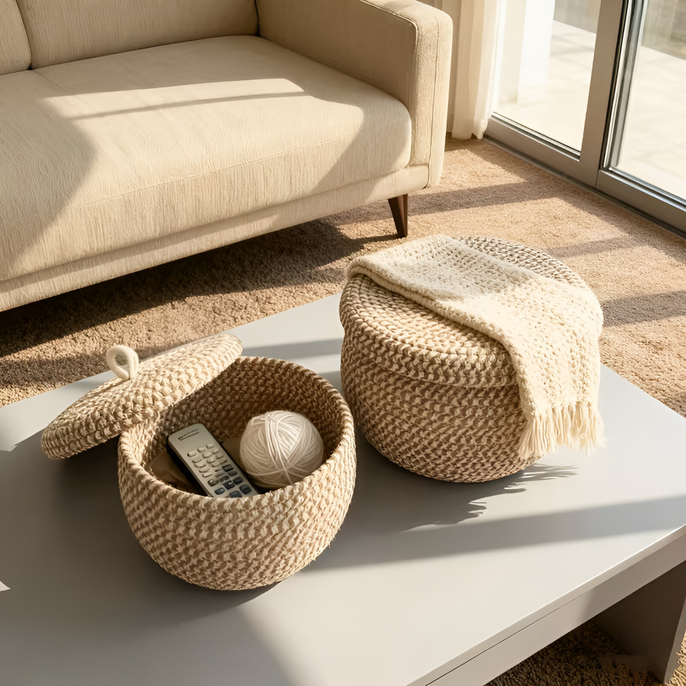 Woven Storage Basket | Round Storage Basket | Boho Handwoven | CasaWeave
