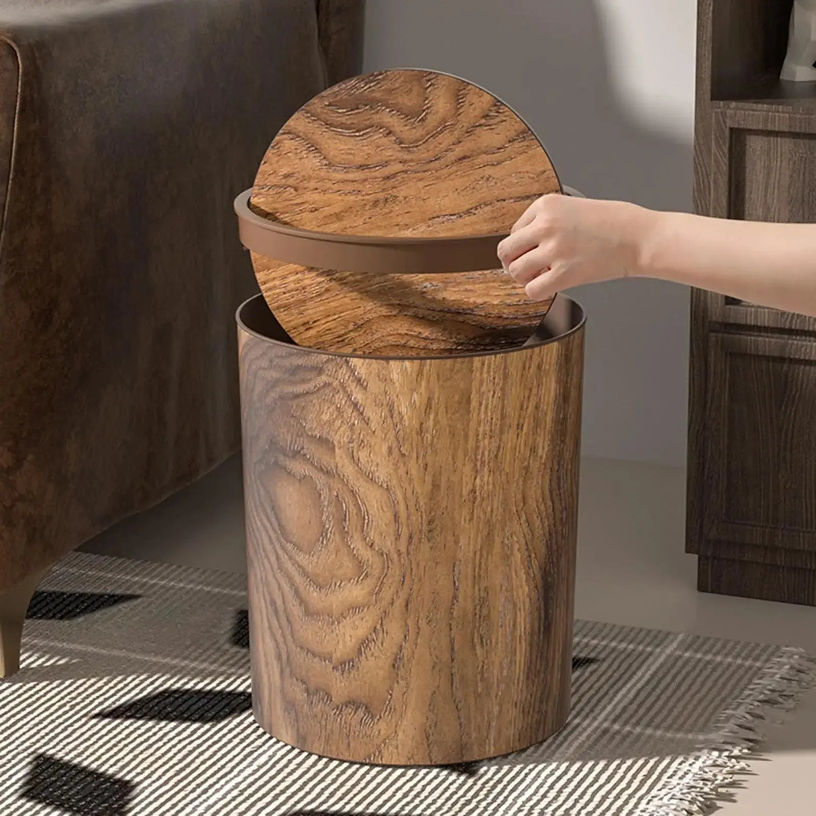Trash Can with Swing Lid | Wood Finish | Silent and Sanitary | HyggeBin
