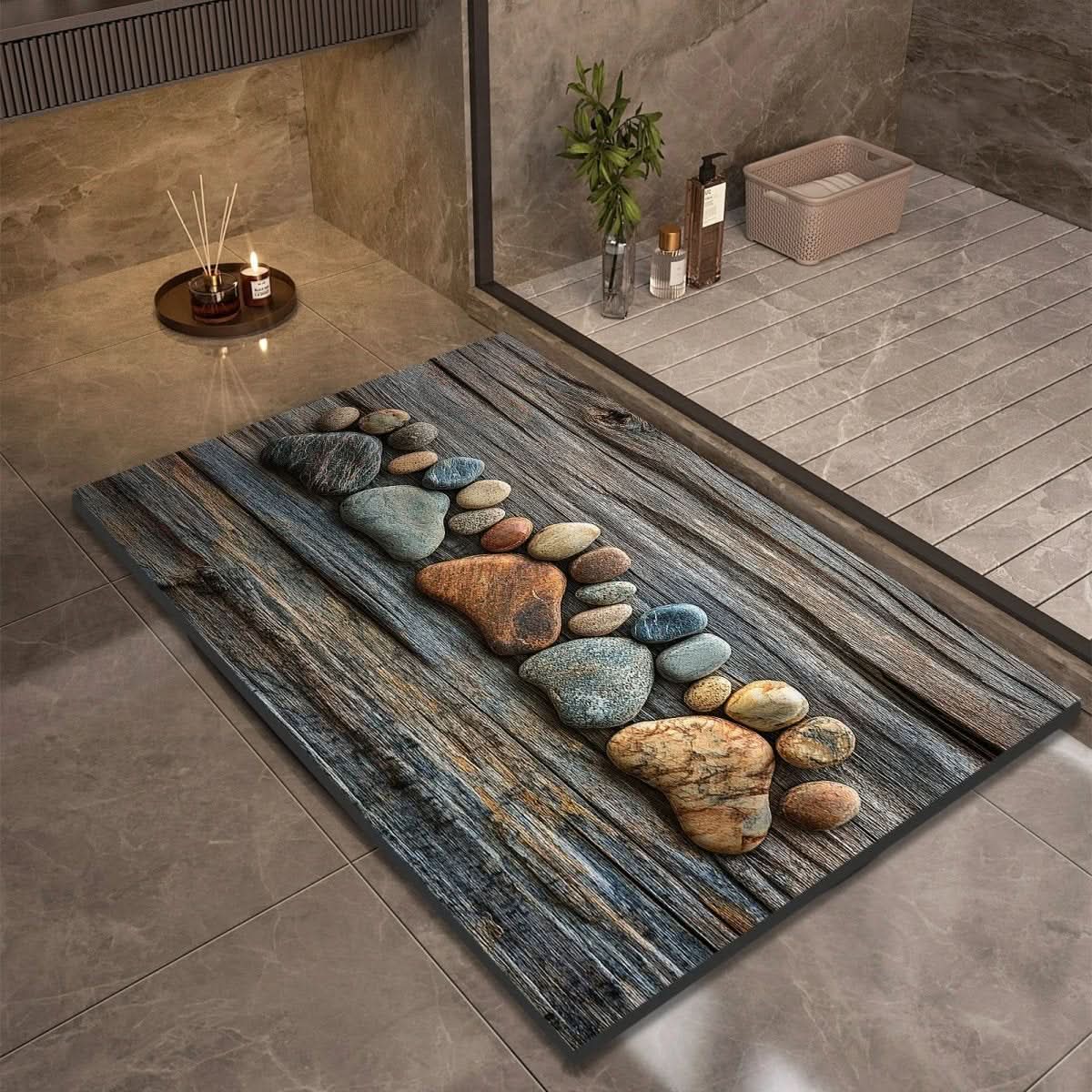 Bath Mat Diatomaceous Earth | Fast-Drying & Slip-Resistant | Natural Rubber Stone Finish | Aquapave