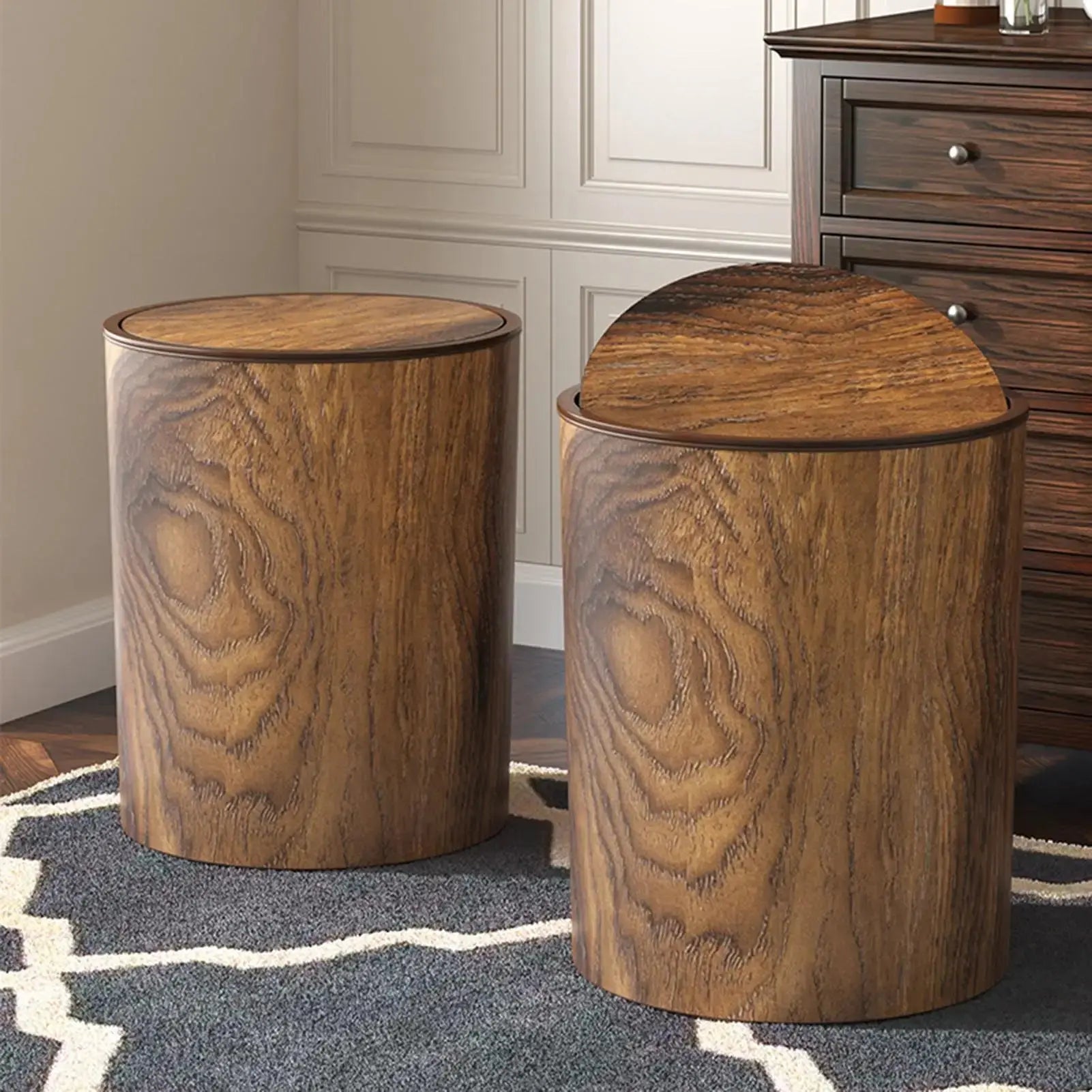 Trash Can with Swing Lid | Wood Finish | Silent and Sanitary | HyggeBin