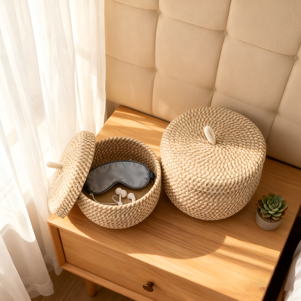 Woven Storage Basket | Round Storage Basket | Boho Handwoven | CasaWeave