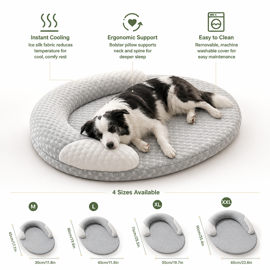 Cooling Pet Bed | Ice Silk Cooling, Honeycomb Breathable | Removable Washable Cover & Non-Slip