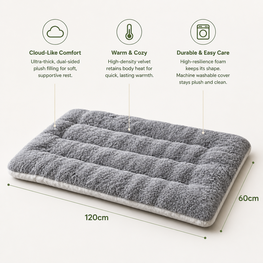 Extra Large Pet Bed | Ultra-Thick Reversible Plush | 120cm Velvet Cover | Comfortable Support