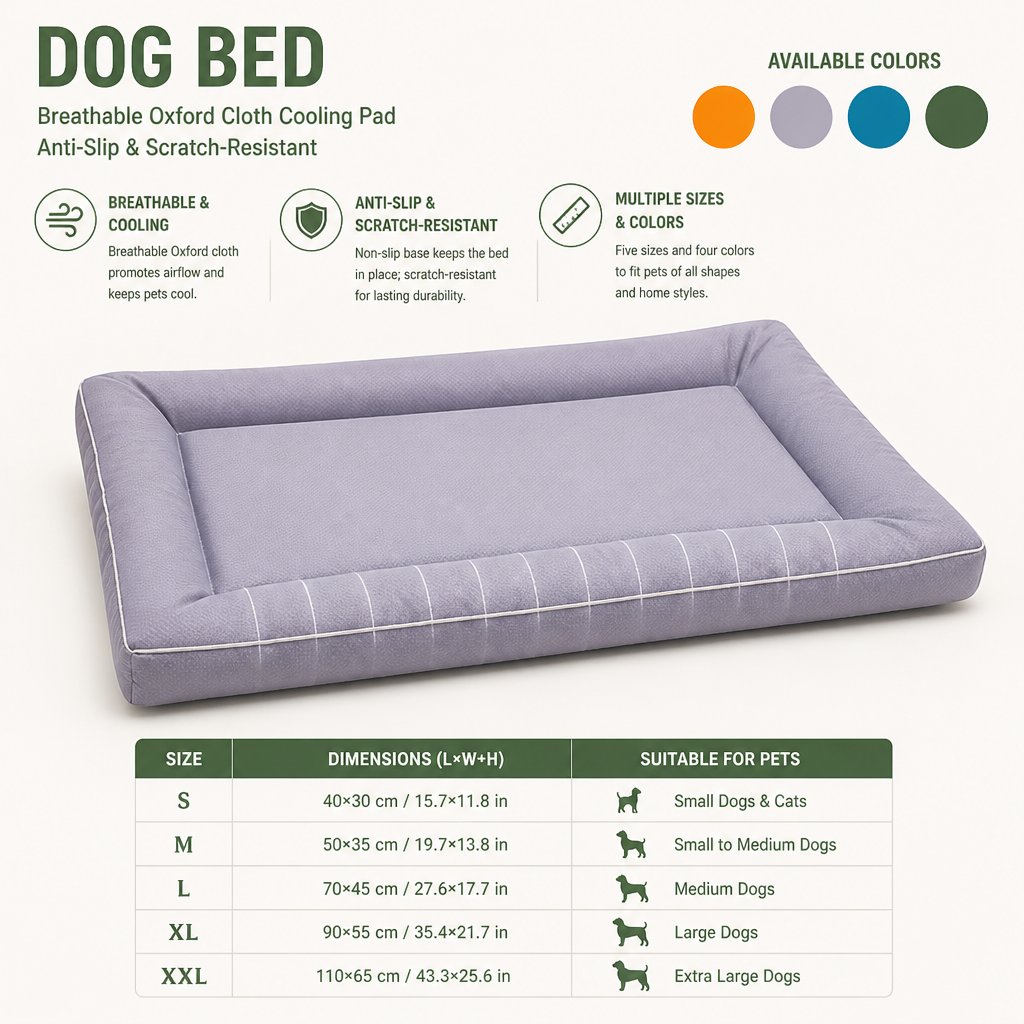 Dog Bed | Breathable Oxford Cloth Cooling Pad | Anti-Slip & Scratch-Resistant