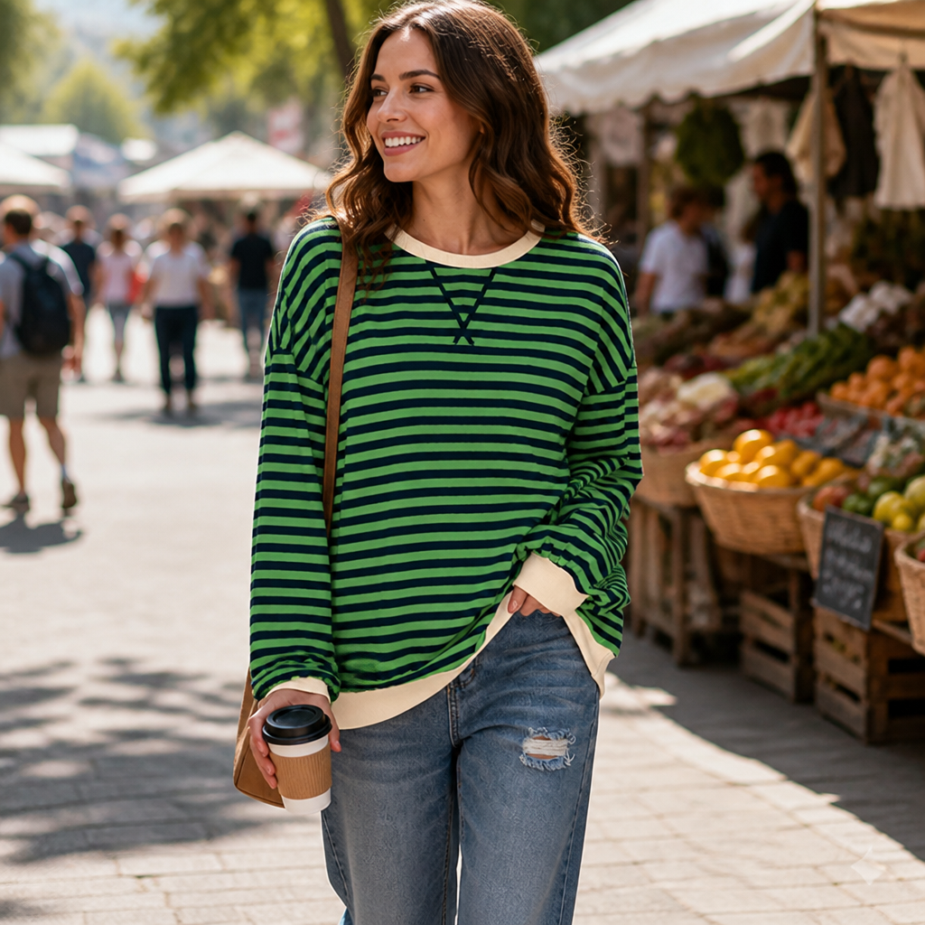 VeroLuxe™ Casual Long Sleeve Round Neck Striped Shirt — Wrap Yourself in Soft Confidence and Effortless Style All Day