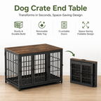 Dog Crate | End Table with Wood Top | Removable Slide Tray & 3 Doors | Space-Saving