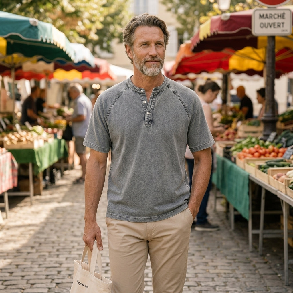 VesperLoom™ – Vintage Mineral-Wash Raglan Henley Tee