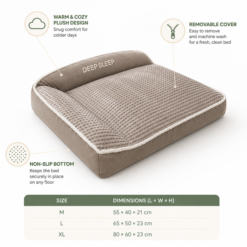 Pet Sofa Bed | Luxury Winter Plush Bolster | Removable Cover & Non-Slip Bottom