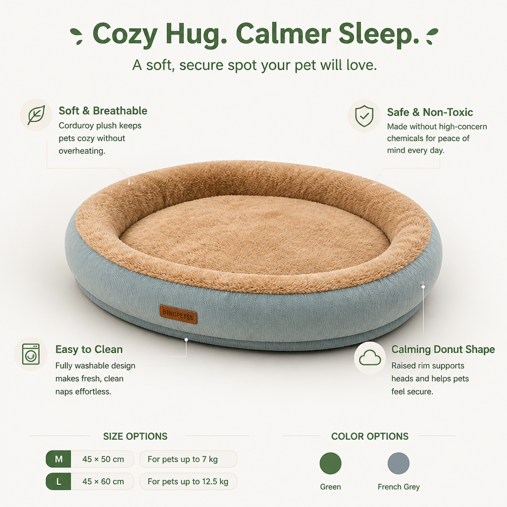 Small Dog & Cat Bed | Calming Donut Corduroy Plush | Washable & Breathable | Cozy Warmth