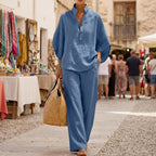 VeraLuxe™ – Relaxed Linen Two-Piece Set with Wide-Leg Pants