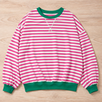 VeroLuxe™ – Relaxed Striped Crewneck Sweatshirt with Contrast Trim