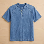 VesperLoom™ – Vintage Mineral-Wash Raglan Henley Tee