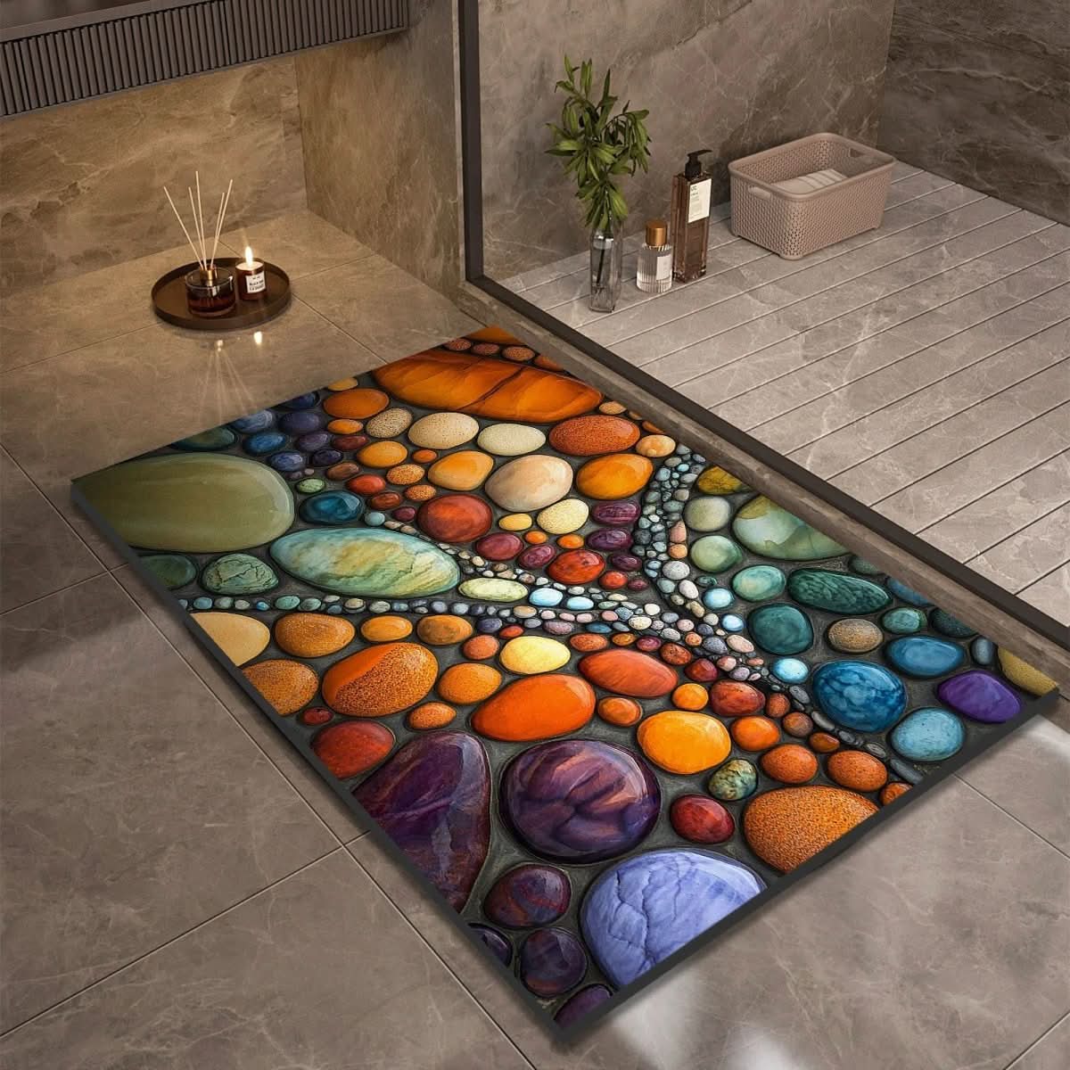 Bath Mat Diatomaceous Earth | Fast-Drying & Slip-Resistant | Natural Rubber Stone Finish | Aquapave