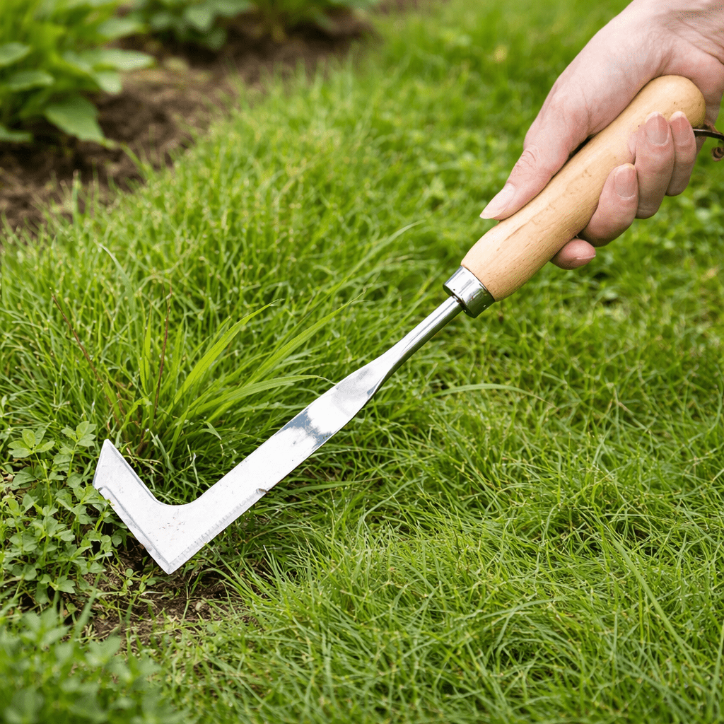Stainless Steel L-Shape Weeding Hoe | Edge Knife for Pathways & Paving Stones | Wooden Handle | Klingo
