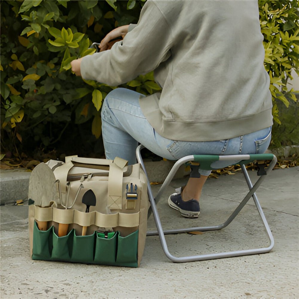 Compact Foldable Garden Tool Set | Oxford | Tool Bag & Stool | Sitwerk