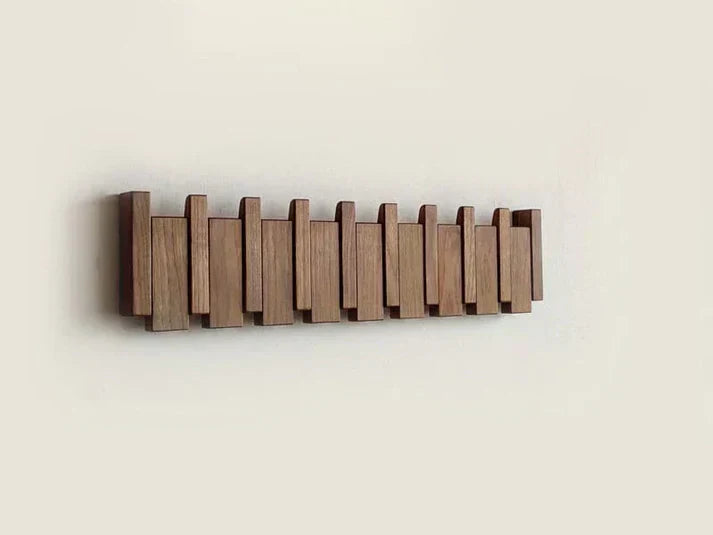 Piano Coat Rack in Wood | Sturdy Walnut & Maple Wood | 8 Hooks Wall-Mounted | Keystrak