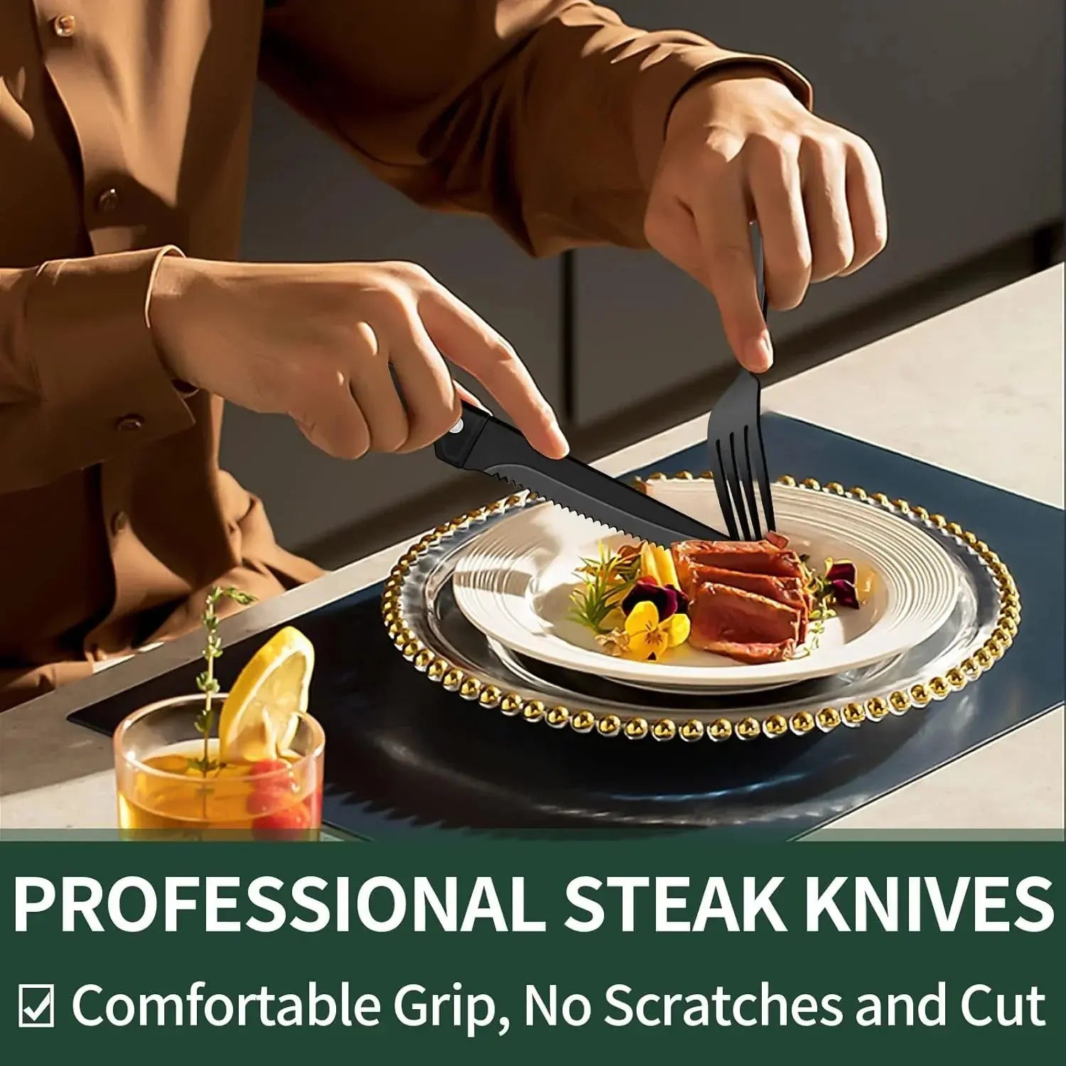 Cutlery Set | 24-Piece Matte Black Design | Includes Steak Knives | CutleryCraft
