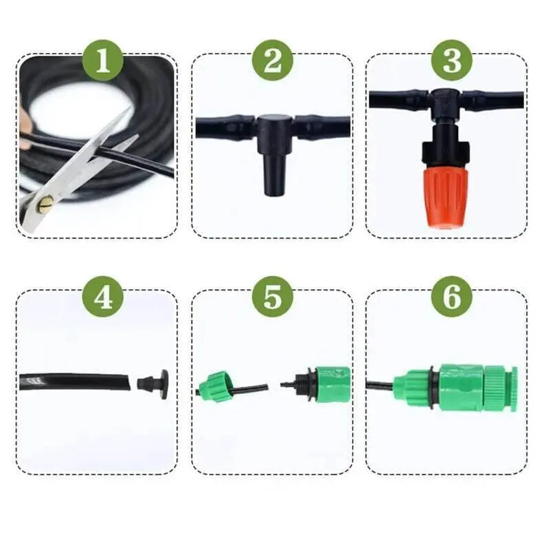 Irrigation System | Automatic Fine Mist Sprayer | Bendable Hose Guide | AquaMisto