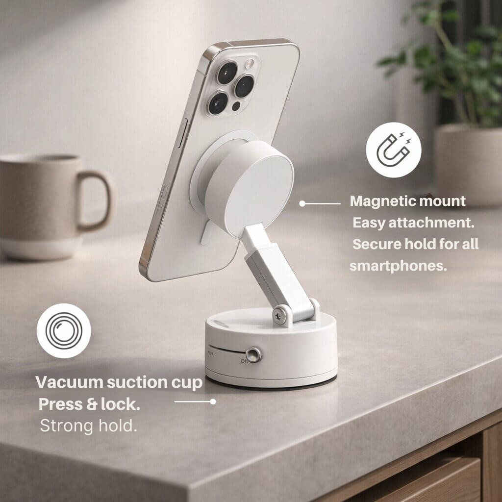 Car Phone Holder with Suction Cup | Magnetic Hold | Flexible, Rotatable, and Foldable | Magnevo