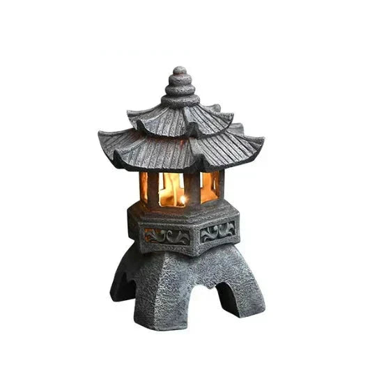 Japanese Garden Lantern | Resin Solar LED | Warm White Zen Garden & Terrace | Wabilight